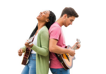 Diverse young musicians playing guitars capturing passion and creativity transparent background