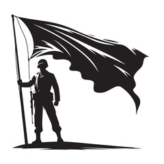 Soldier Silhouette with Flag | Patriotism and Heroic Victory Illustration