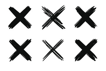Six hand-drawn black X marks with rough texture and distressed brush strokes