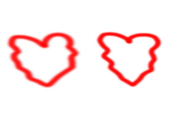 Two Hand-Drawn Red Hearts Outline Isolated on Transparent Background