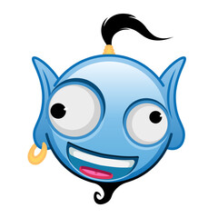Blue genie cartoon emoji with grinning face and big eyes