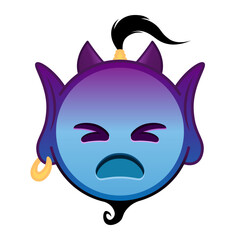 Blue purple genie cartoon emoji with angry face and horns