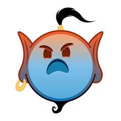 Blue red genie cartoon emoji with angry face