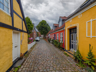 Colorful Cobblestone Street Esbjerg Denmark