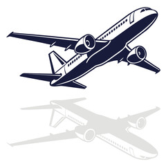Airplane in flight with reflection vector illustration