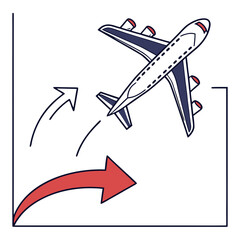 Airplane taking off in simple line art style