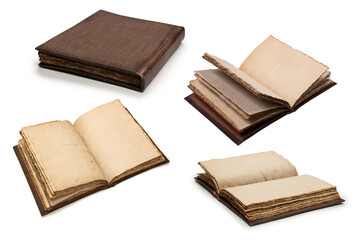 An old brown book isolated on white background.