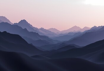 Layered Mountain Range at Dawn with Pink Sky