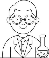 Smiling scientist illustration with glasses and flask perfect for lab innovation and discovery