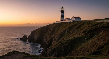Coastal lighthouse at sunrise