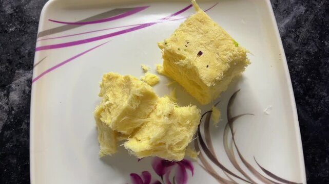 Sohan Papdi Pieces in a Plate | Traditional Indian Sweet Dessert Served for Festival