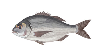 Realistic illustration of a sea bream fish, a popular seafood delicacy, ready for culinary preparation