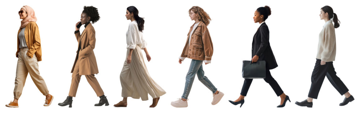 Diverse women walking confidently