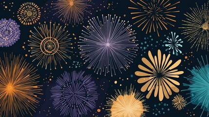 Fototapeta premium A vibrant display of colorful fireworks bursting against a dark background, creating a festive and celebratory atmosphere.