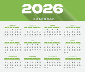 Clean elegant 2026 calendar template eps. vector