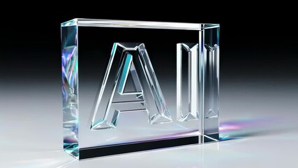 A crystal-clear 3D glass block with engraved letters AI, representing artificial intelligence and modern technology. - Powered by Adobe