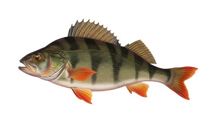 European Perch Fish Illustration Isolated on White Background - Aquatic Wildlife Art