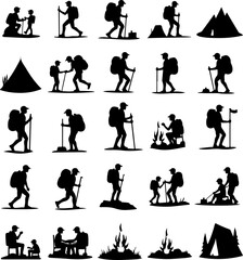 Fototapeta premium Hiking and Camping Silhouette Collection