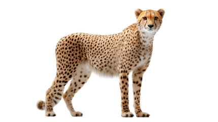 Cheetah Portrait: A stunning cheetah gazes confidently, its spotted coat blending with the natural world, while the intensity of its eyes radiates focus and agility.