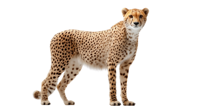 Cheetah Portrait: A stunning cheetah gazes confidently, its spotted coat blending with the natural world, while the intensity of its eyes radiates focus and agility.