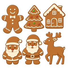 Traditional Christmas gingerbread cookies set including man, tree, house, Santa, and reindeer shapes © icon_art