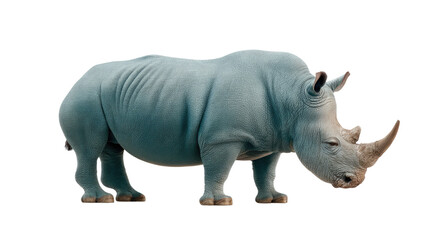 Obraz premium Powerful Rhinoceros in Profile: This image showcases a majestic rhinoceros, its thick hide and impressive horn against a clean backdrop.