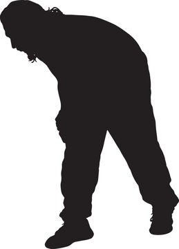 vector,silhouette of a  man bent over looking for something on the ground