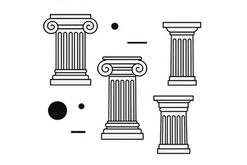 Set of ancient Greek and Roman architectural columns and pillars in outline style