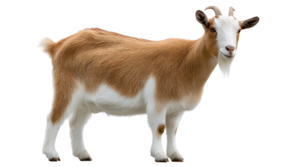 Golden-Brown Goat Portrait: A solitary goat stands tall, its majestic presence, with detailed fur and horns.