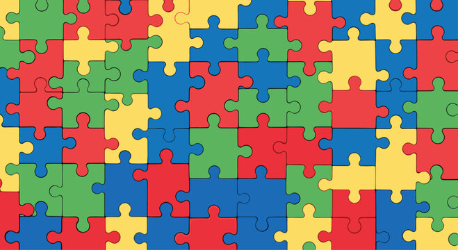 Colorful puzzle pieces create a vibrant, engaging pattern representing autism awareness, unity, and the power of connection for a brighter, inclusive future - Powered by Adobe