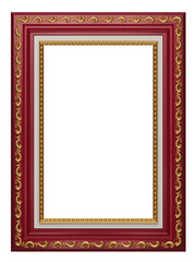 Realistic deep red vintage frame isolated on white background. Rectangle frames mockup. Classic Photo wooden frame. Brown border for painting, poster, and photo gallery. 3d png illustration.