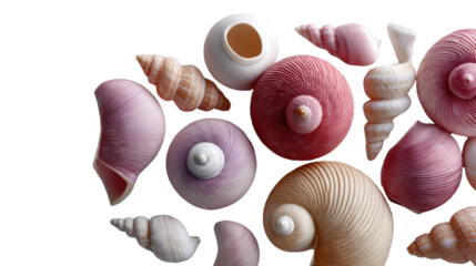 Shells' Artistic Harmony: A collection of exquisite seashells, each with unique form, gracefully arranged, conveying the ocean's silent song and nature's exquisite details.
