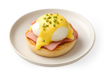 Classic Eggs Benedict with Hollandaise Sauce on Transparent Background