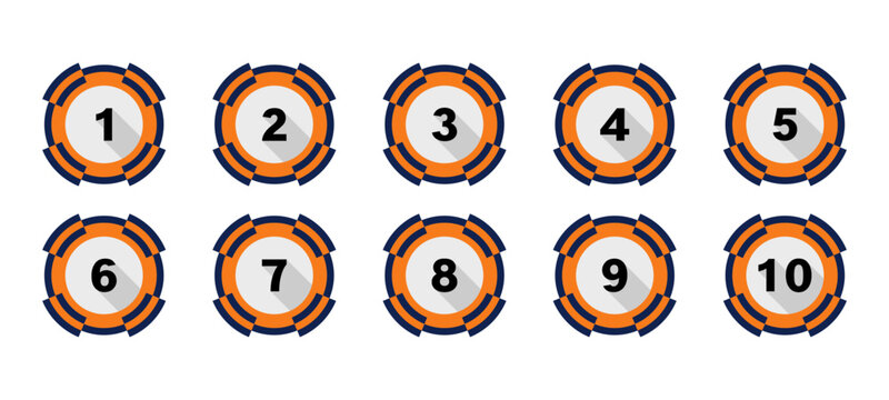Collection of vector icons of numbers 1-10 isolated on transparent background.