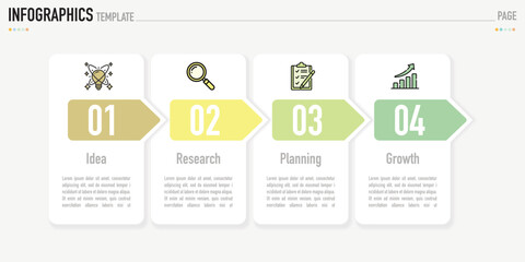 Rectangular infographic template or element with 4 step, process, option, colorful rectangle, icons, triangle, paper origami, button, tag, circle, circular, square bar for sale slide, internet planner