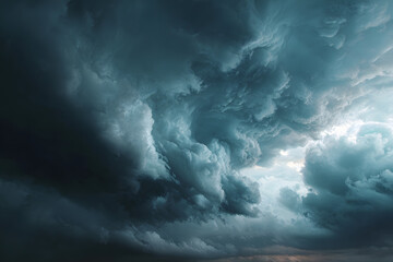 Obraz premium Dramatic overcast sky with gray and white clouds before rainy season storm, moody and gloomy weather background. Climate, meteorology, and atmospheric. Weather forecasting, climate change background.