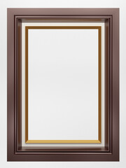 Obraz premium Realistic dark brown Elegant picture frame on white background. Rectangle frame mockup. Classic Photo wood frame. Border for painting, poster, and photo gallery.
