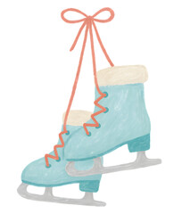 Ice skates hand drawn pastel texture transparent PNG for Christmas cards winter stickers kids posters and cozy seasonal branding
