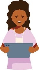 Smiling intern using digital tablet, showcasing connection and efficiency in modern workplace
