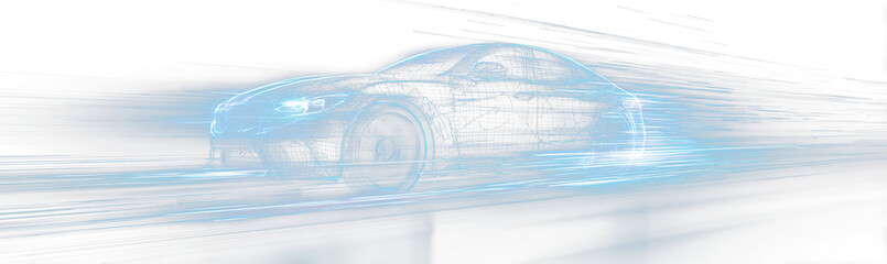 Set of automotive and transportation illustrations, including vector icons, car silhouettes, hybrid vehicles, and symbols for roads, travel, insurance, and modern vehicle design