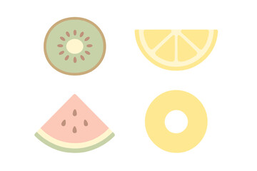Minimalist collection of tropical and summer fruit slices in soft pastel colors