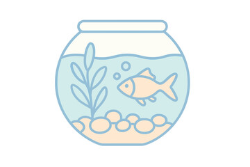 Small aquatic pet fish swimming inside a round glass fishbowl with water and decorative stones