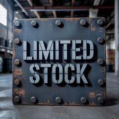 LIMITED STOCK&rdquo; in distressed font on a steel plate background with rivets.
