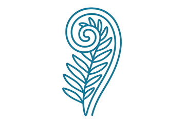 Stylized Koru unfurling fern frond symbol in blue line art on white © icon_art