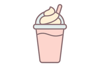 Refreshing pink milkshake or smoothie in a disposable cup with whipped topping