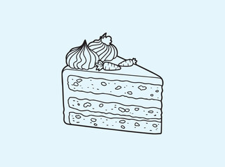 Minimalist dessert vector of carrot cake slice, clean black outline for food-related visuals
