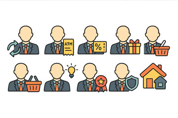 Business and Financial Icon Set with Faceless Persons