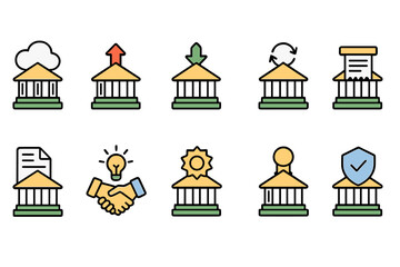 Fototapeta premium Set of Colorful Outlined Building Icons for Institutions and Organizations