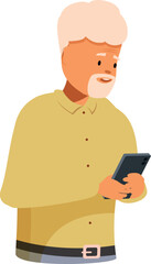 Elderly man with white hair and beard using a smartphone, enjoying modern communication
