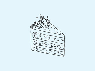 Minimal black outline of carrot cake slice, elegant and tasty dessert vector for bakery designs
